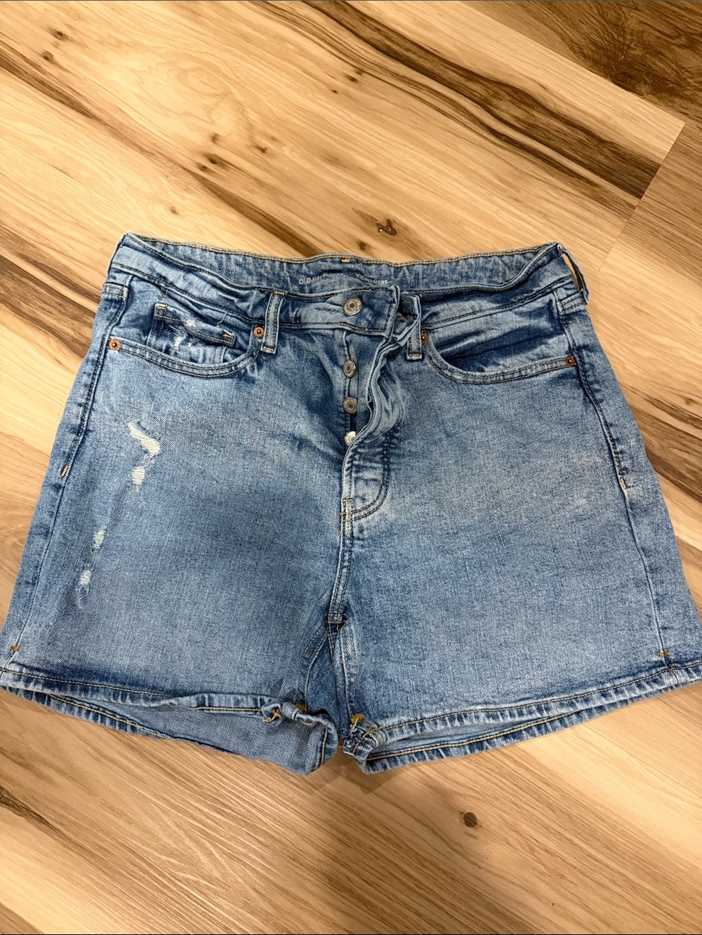 Old Navy OG STRAIGHT Light Blue Distressed High-Waist Denim Shorts